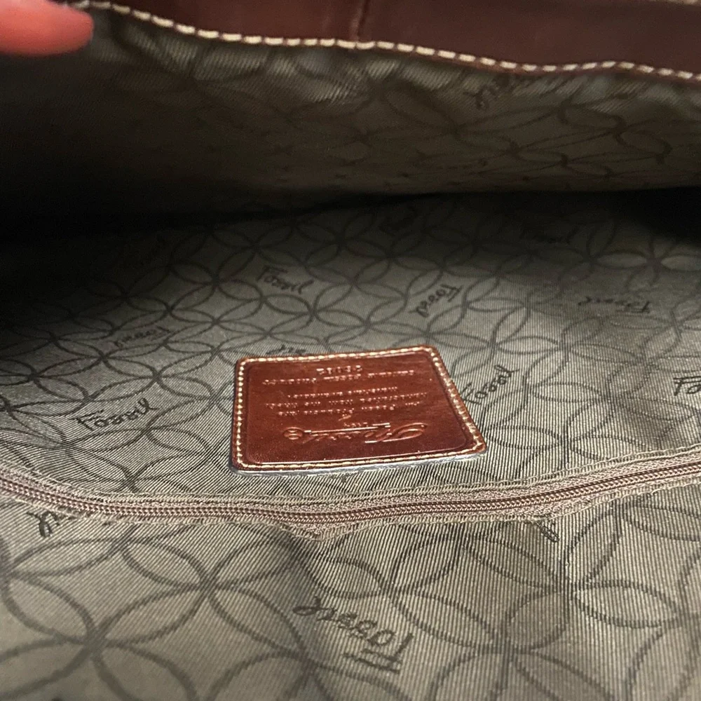 Fossil Vintage Rich Brown Leather Business Laptop Bag Double Handles